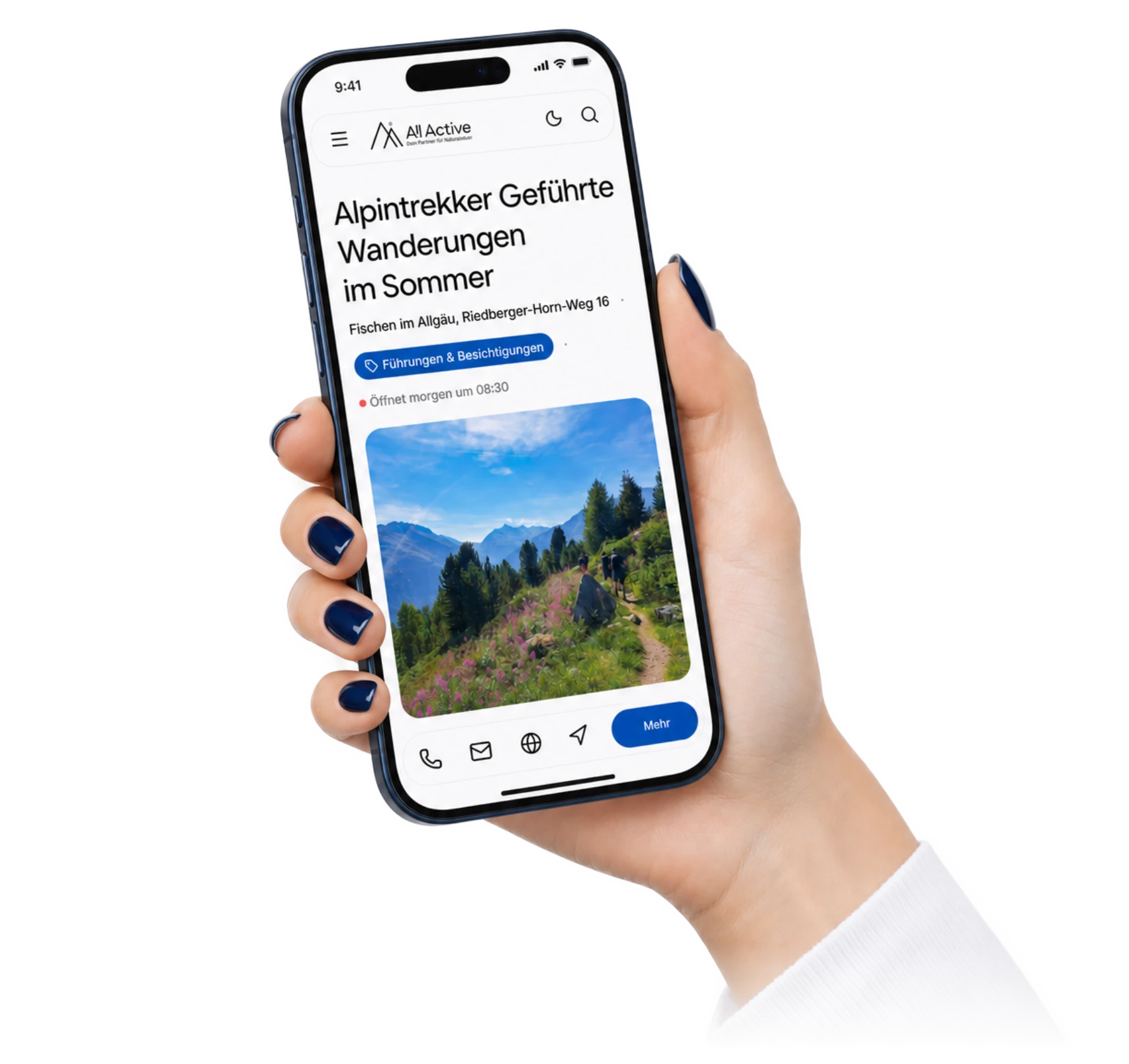 AllActive Partner-Eintrag mit Instagram-Beiträgen auf dem Handy
